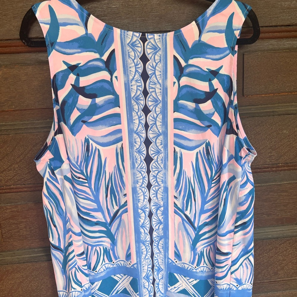 Lilly Pulitzer Ionia Top Mr Peacock Blue Plant Tank Blouse SZ XL EUC